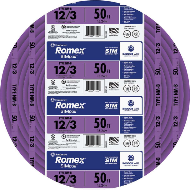 Romex 50 Ft. 12/3 Solid Purple NMW/G Electrical Wire 63947822