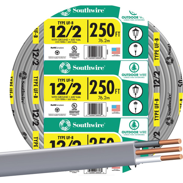Southwire 250 Ft. 12 AWG 2-Conductor UFW/G Electrical Wire 13055955