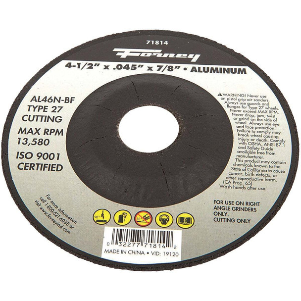 Forney Type 27 4-1/2 In. x 0.045 In. x 7/8 In. Aluminum Cut-Off Wheel 71814