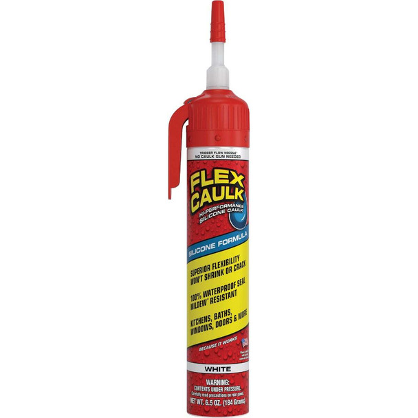 Flex Caulk 6.5 Oz. White Silicone Caulk Cartridge With Adjustable Nozzle