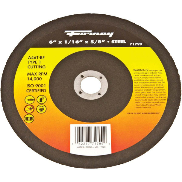 Forney Type 1 6 In. x 1/16 In. x 5/8 In. Steel Cut-Off Wheel 71799