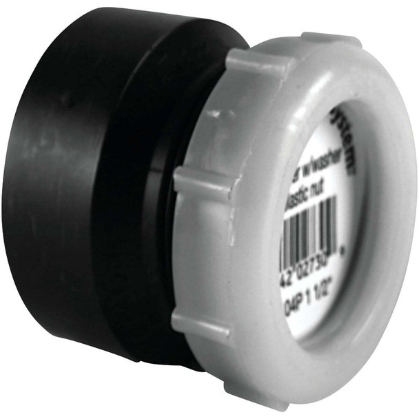 Charlotte Pipe 1-1/2 In. x 1-1/2 In. HUB x Tubular Black ABS Waste Adapter