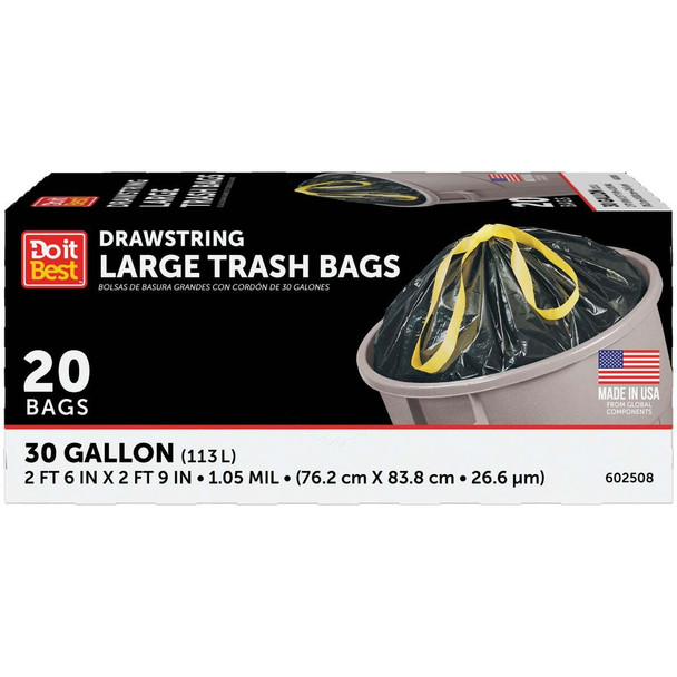 Do it Best 30 Gal. Large Black Trash Bag (20-Count) 602508
