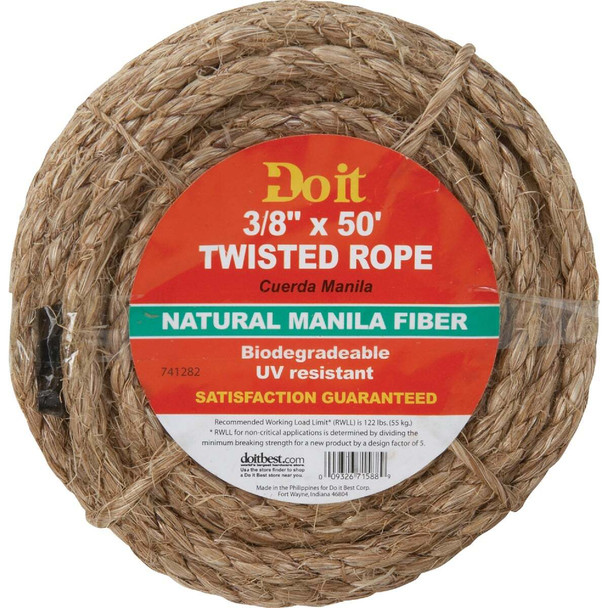 Do it Best 3/8 In. x 50 Ft. Natural Twisted Manila Fiber Packaged Rope 19142III