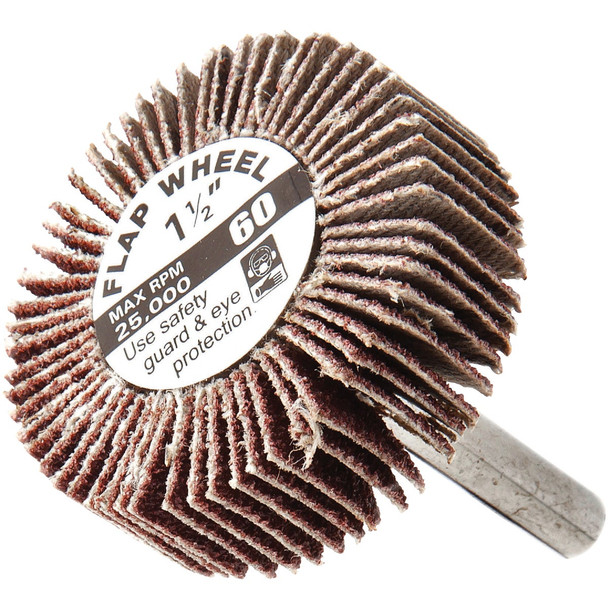 Forney 1-1/2 In. x 1/4 In. 60 Grit Shank Mounted Flap Sanding Wheel 60187