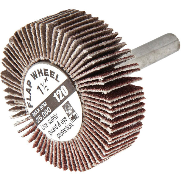 Forney 1-1/2 In. x 1/4 In. 120 Grit Shank Mounted Flap Sanding Wheel 60189