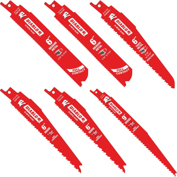 Diablo 6-Piece Demolition Reciprocating Saw Blade Set DS006S