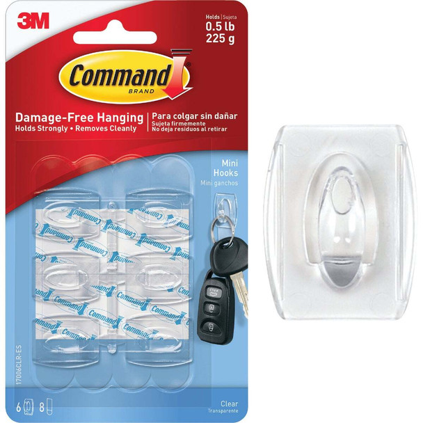 Command Clear Mini Hooks, 6 Hooks, 8 Strips 17006CLR-ES-6PK
