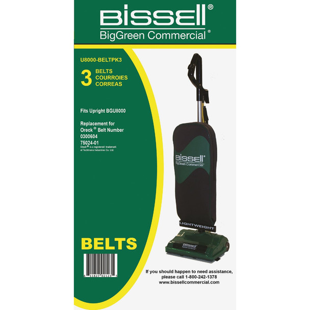 BigGreen Commercial 3pk Bissel Vacuum Belt U8000-BELTPK3