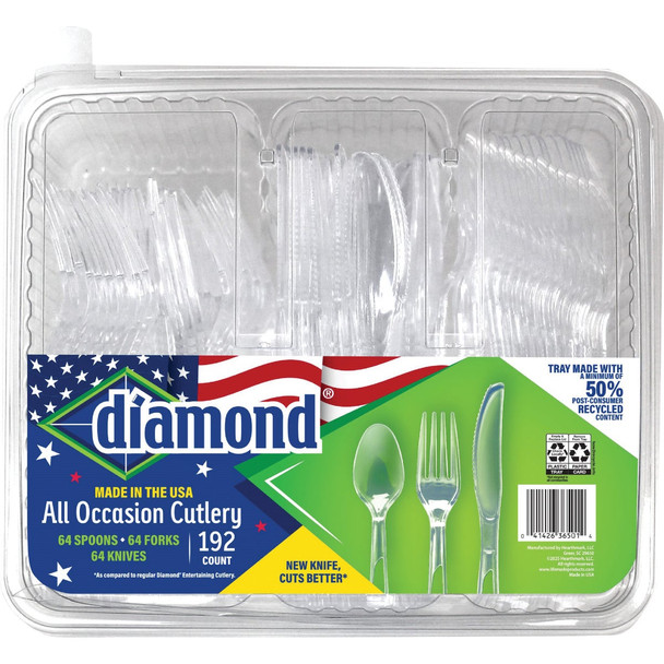 Diamond FS-LW Clear Plastic Cutlery Set (192 Piece Tray) 4142636509
