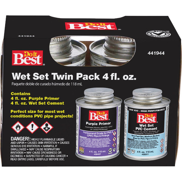 Do it Best Wet Set Purple Primer and PVC Cement Kit, (2) 4 Oz. Cans 19552