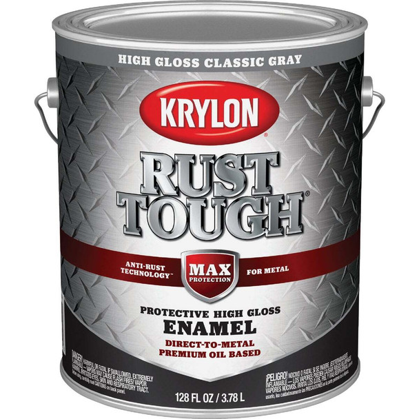 Krylon Rust Tough DTM Oil-Based Gloss Rust Control Enamel, Gray, 1 Gal.