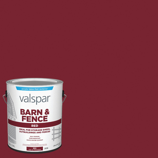 Valspar Latex Paint & Primer In One Flat Barn & Fence Paint, Red, 1 Gal.