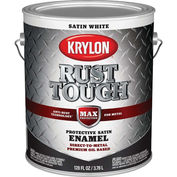 Krylon Rust Tough DTM Oil-Based Satin Rust Control Enamel, White, 1 Gal.