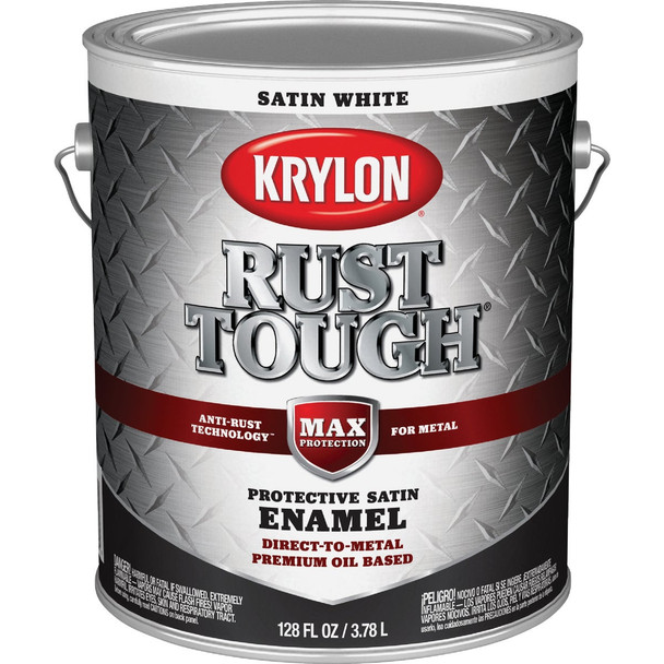 Krylon Rust Tough DTM Oil-Based Satin Rust Control Enamel, White, 1 Gal.