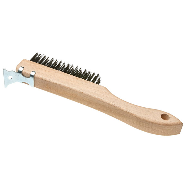 Best Look Wood Shoe Handle Wire Brush with Metal Scraper WBS416-DIB
