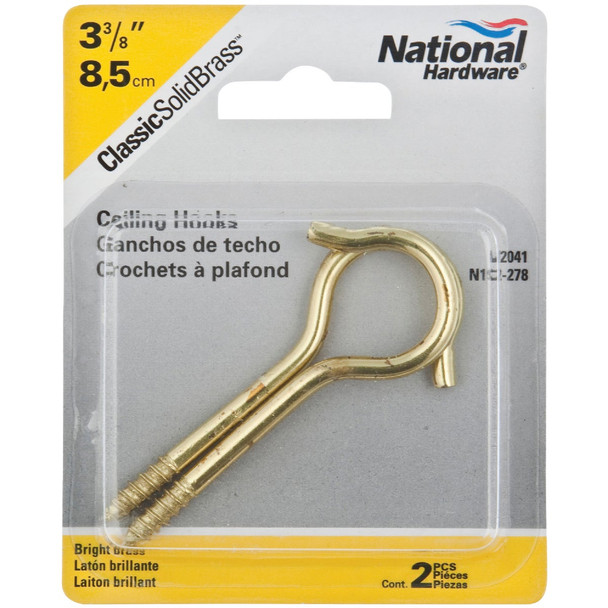National Hardware #6 Solid Brass Ceiling Hook (2-Pack) N192-278
