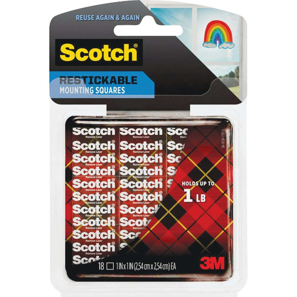 Scotch 1 In. x 1 In. Restickable Mounting Squares (18-Count) R100