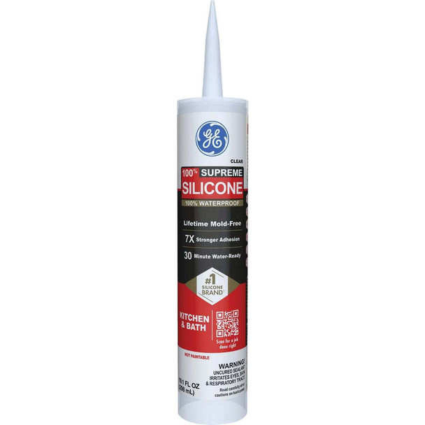 GE Supreme Silicone Kitchen & Bath Sealant, Clear, 10.1 Oz. Cartridge 2822051