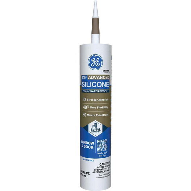 GE Advanced Silicone Window & Door Sealant, Brown, 10.1  Oz. Cartridge 2813701