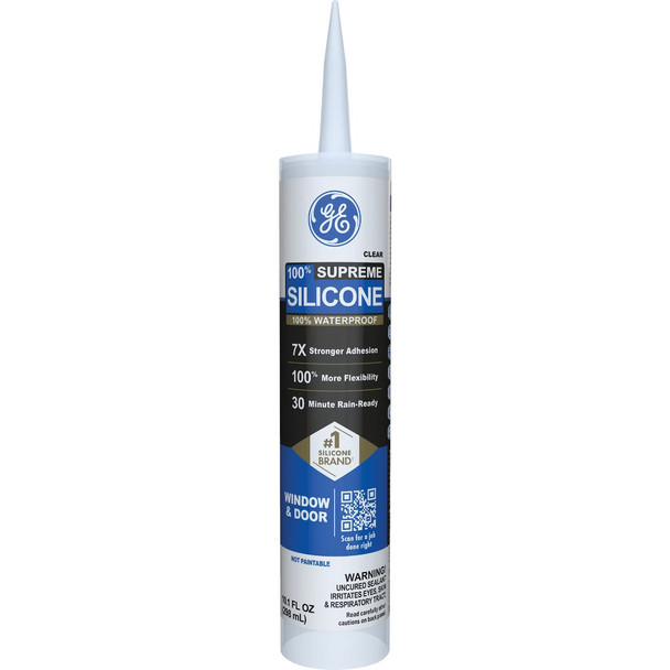 GE Supreme Silicone Window & Door Sealant, Clear, 10.1  Oz. Cartridge 2814816