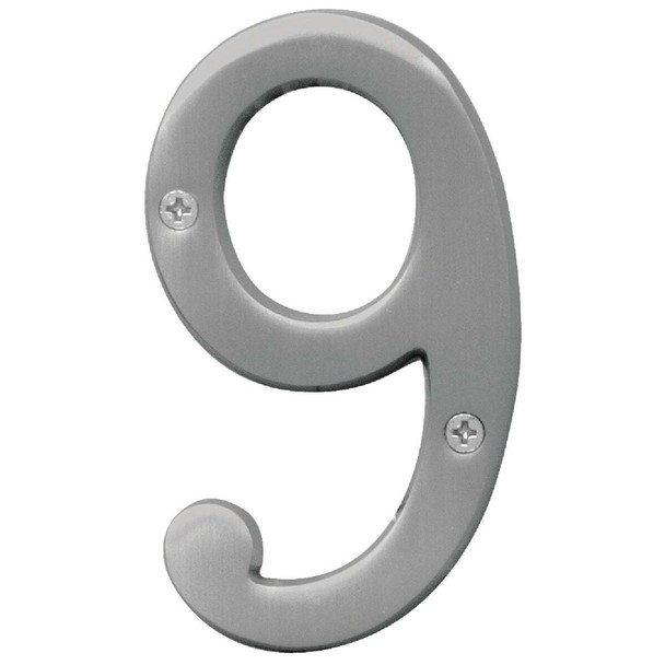 Hy-Ko Prestige Series 4 In. Satin Nickel House Number Nine BR-43SN/9