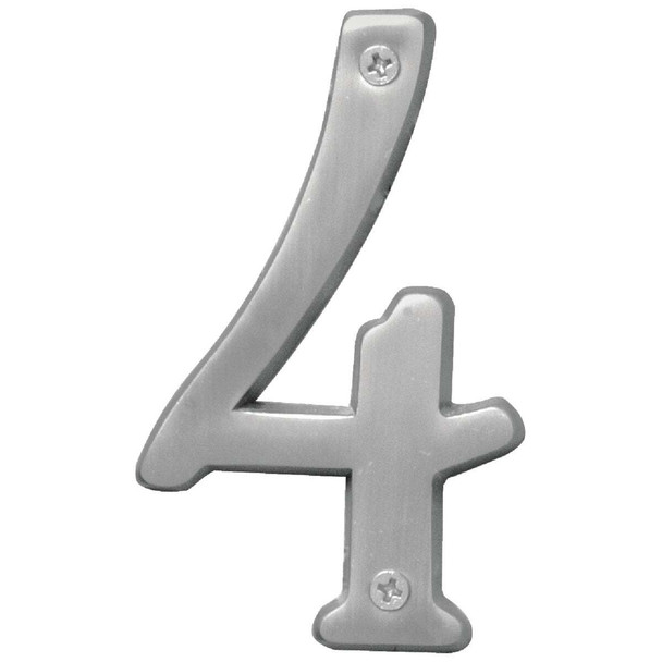 Hy-Ko Prestige Series 4 In. Satin Nickel House Number Four BR-43SN/4