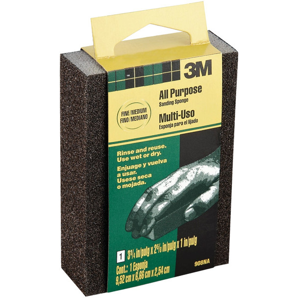 3M 2-5/8 In. x 3-3/4 In. x 1 In. Dual Grit Sanding Sponge, Fine/Medium 908-ESF