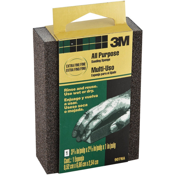 3M 2-5/8 In. x 3-3/4 In. x 1 In. Dual Grit Sanding Sponge, Extra Fine/Fine 907NA