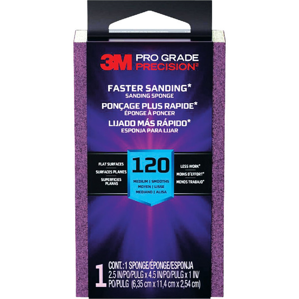 3M Pro Grade Precision 2.5 In. x 4.5 In. x 1 In. 120 Grit Fine Sanding Sponge