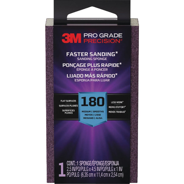 3M Pro Grade Precision 2.5 In. x 4.5 In. x 1 In. 180 Grit Fine Sanding Sponge