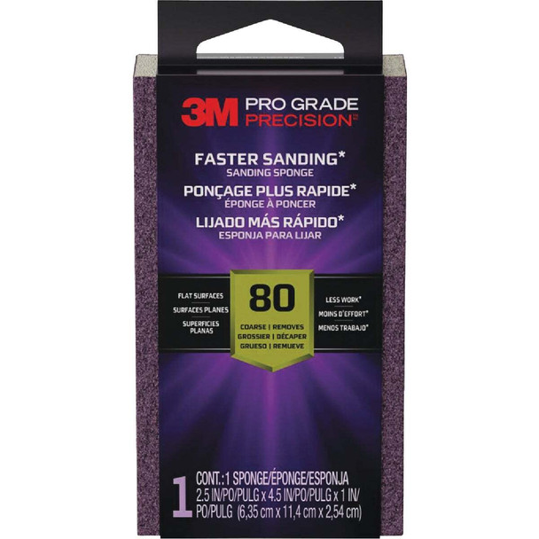 3M Pro Grade Precision 2.5 In. x 4.5 In. x 1 In. 80 Grit Medium Sanding Sponge