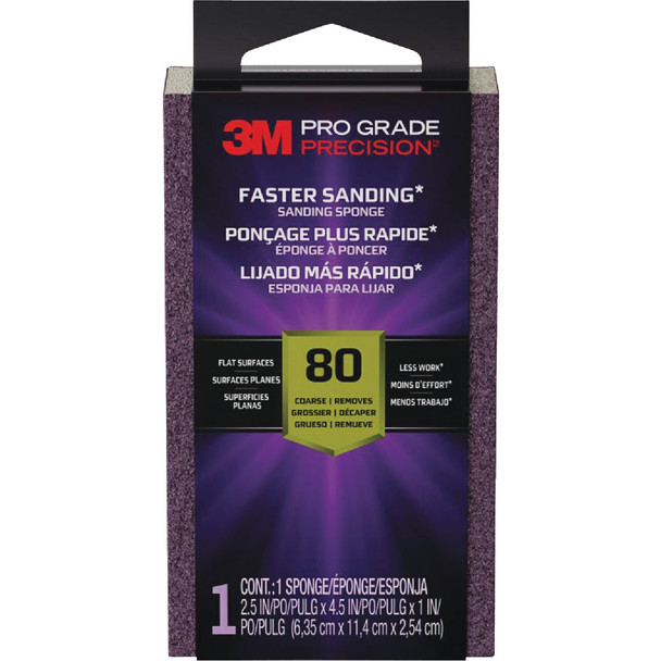 3M Pro Grade Precision 2.5 In. x 4.5 In. x 1 In. 80 Grit Medium Sanding Sponge