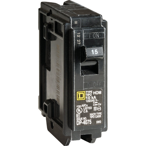 Square D Homeline 15A Single-Pole Standard Trip Circuit Breaker HOM115CP