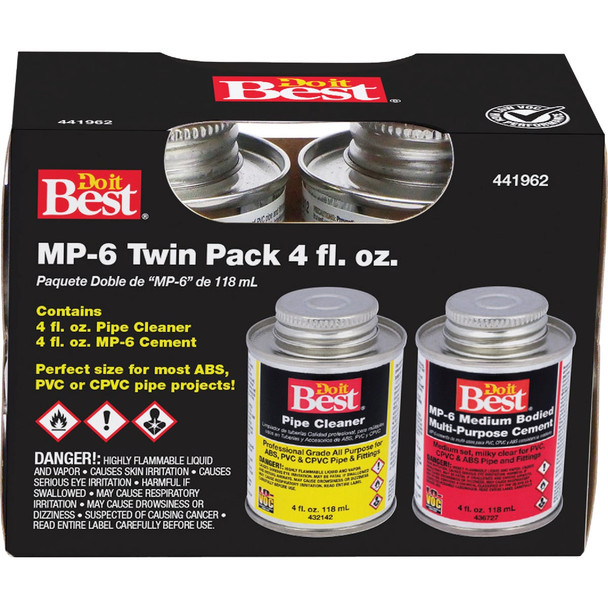 Do it Best MP-6 Pipe Cleaner & PVC Cement Kit, (2) 4 Oz. Cans 19522