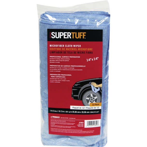 Trimaco SuperTuff 14 In. x 14 In. Blue Microfiber Wipers (12-Pack) 10829