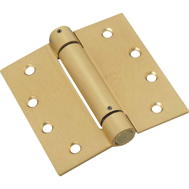 National Hardware 4 In. Square Satin Brass Spring Door Hinge N184-572 Pack of 2