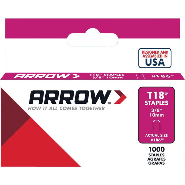 Arrow T18 Round Crown Cable Staple, 3/8 In. (1000-Pack) 186