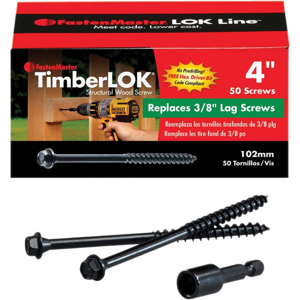 Fastenmaster Timberlok 4 In. Countersunk Hex Washer Structure Screw (50-Count)