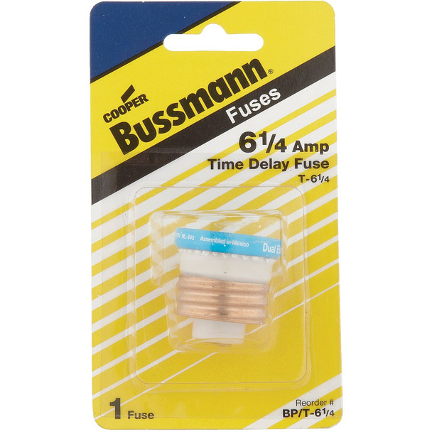 Bussmann 6-1/4A BP/T Time-Delay Plug Fuse BP/T-6-1/4