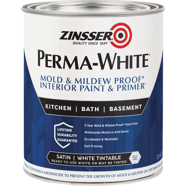 Zinsser Perma-White White-Tintable Satin Quart Mildew Paint 2704