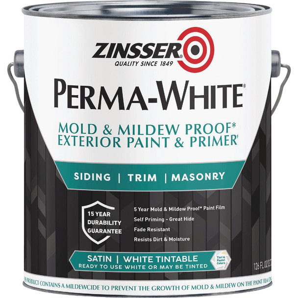 Zinsser Perma-White White-Tintable Satin Gallon Mildew Paint 3101
