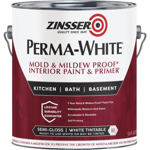 Zinsser Perma-White White-Tintable Semi-Gloss Gallon Mildew Paint 2761