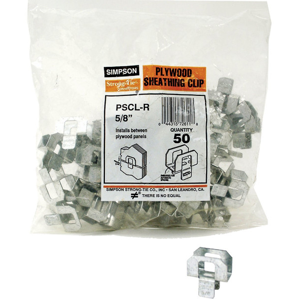Simpson Strong-Tie 5/8 In. 20 ga Galvanized Steel Plywood Clip (50-Pack)