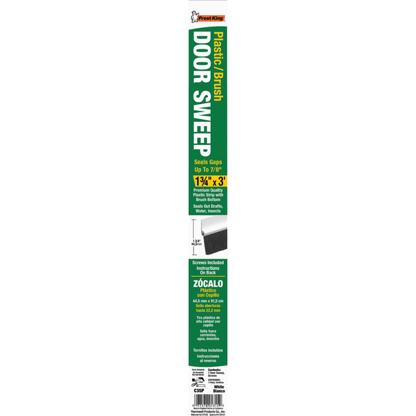 Frost King 1-3/4 In. x 36 In. White Premium Plastic & Brush Door Sweep C35PH