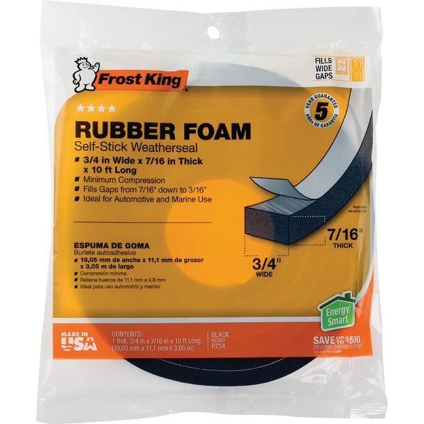 Frost King 3/4 In. W x 7/16 In. T x 10 Ft. L Black Rubber Foam Weatherstrip Tape