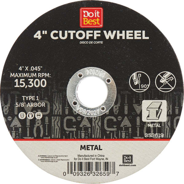 Do it Best Type 1 4 In. x 1/16 In. x 5/8 In. Metal Cut-Off Wheel TK-CW-001