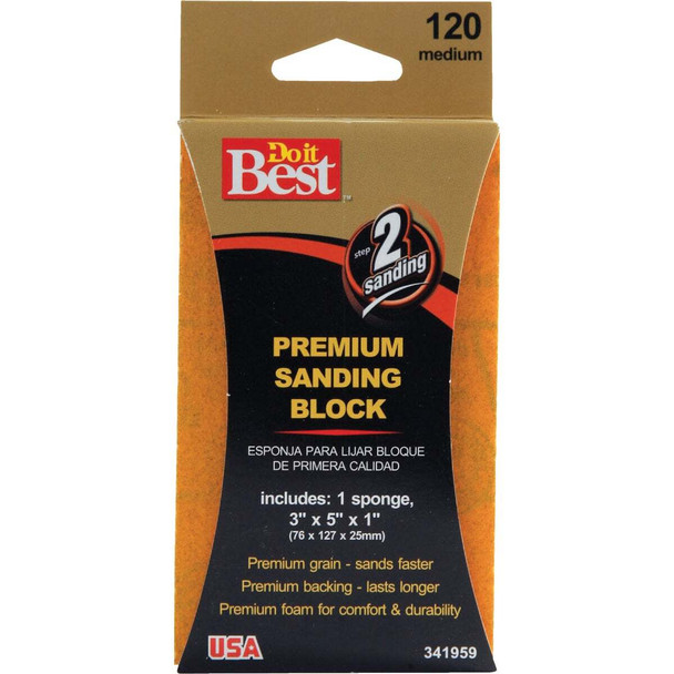 Do it Best Premium 3 In. x 5 In. x 1 In. 120 Grit Medium Sanding Sponge 7342004