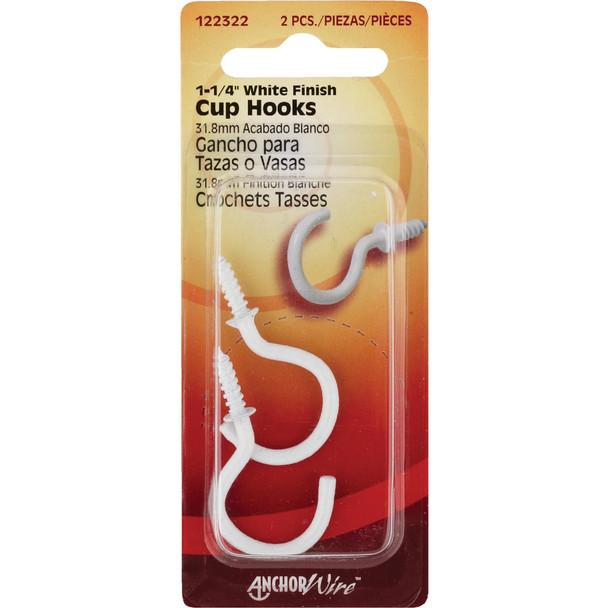 Hillman Anchor Wire 1-1/4 In. White Large Cup Hook (2 Count) 122322 Pack of 10