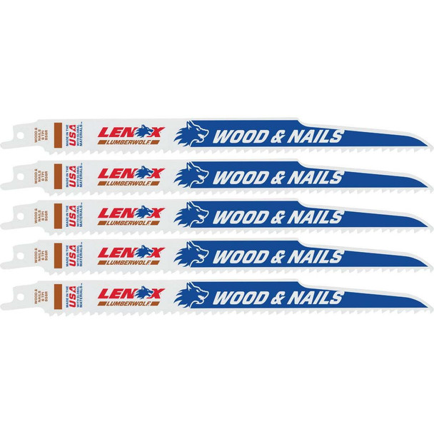 Lenox LUMBERWOLF 9 In. 6 TPI Nail-Embedded Wood Reciprocating Saw Blade (5-Pack)